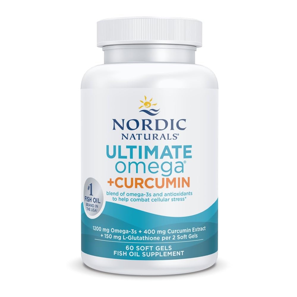 Nordic Naturals Omega Curcumin, Lemon - 60 Soft Gels - 1200 mg Omega-3 + 400 mg Optimerad Curcumin - Combats Cellular Stress - Non-GMO - 30 portioner