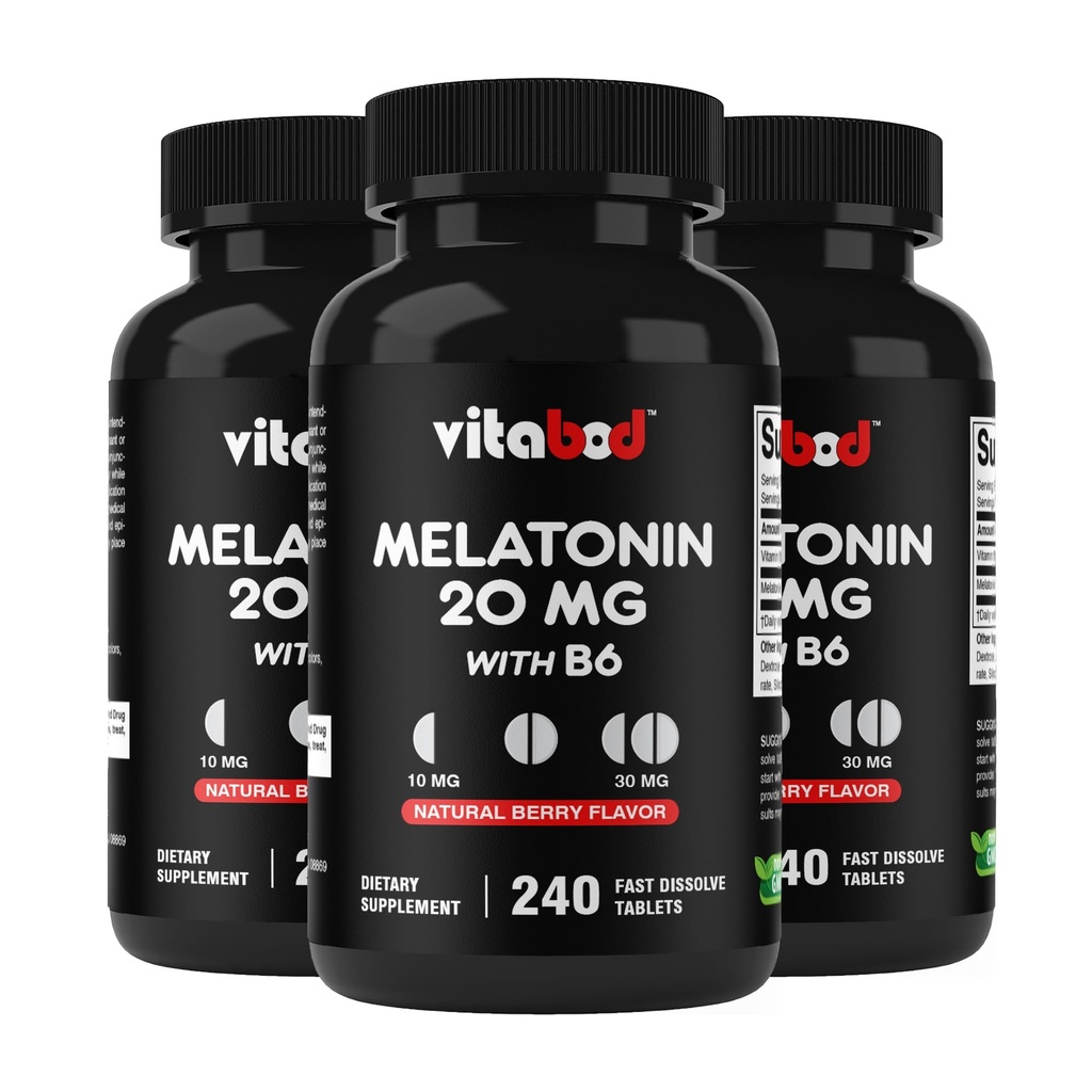 Melatonin 20 mg - 240 snabba upp tabletter - Drug Free - Natural Berry Flavor - Vegetarian, Non-GMO, Gluten Free 240 Count (Pack of 3)