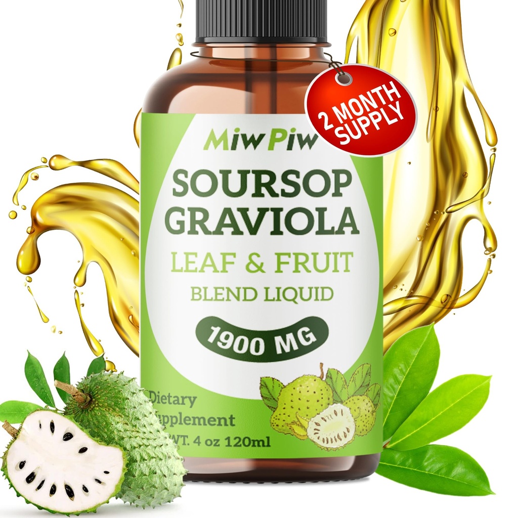 Soursop Liquid Drop 4 Fl oz för Cell Support & Regeneration, Immune Boost, Relax, Liver och Sleep, Soursop Bitters Liquid, Herbal Goodness, Sugar / Gluten Free, Natural Flavor