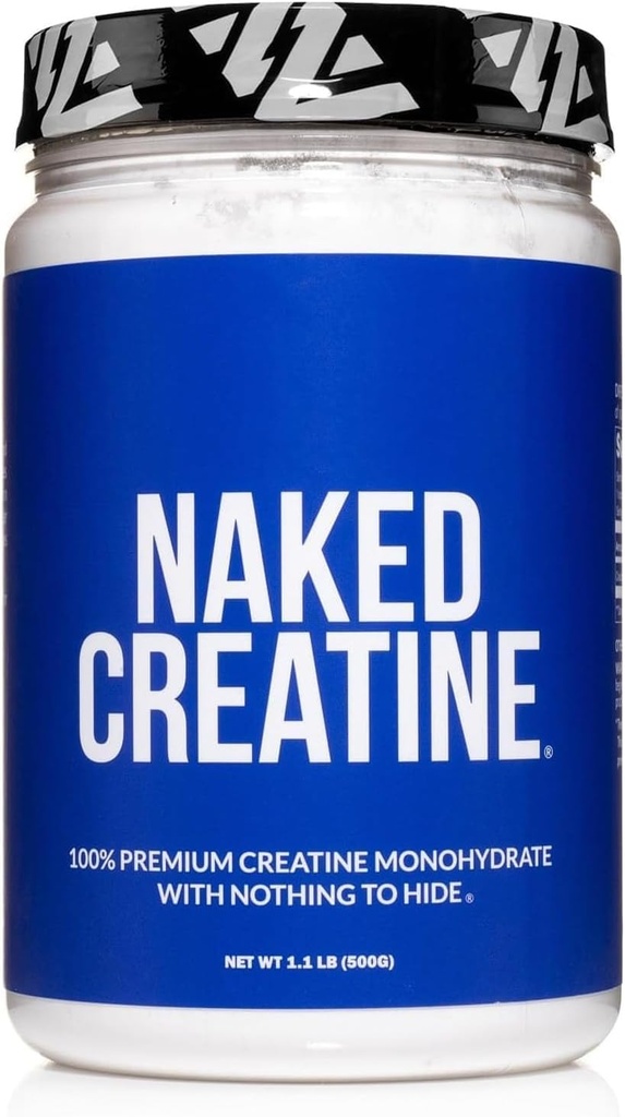 NAKED Pure Micronized Creatine Monohydrate Powder - Unflavored, 500g, 1.1lb Bulk - Vegan, Non-GMO, Gluten-Free, Soy-Free, No Fillers, stöder muskeltillväxt och styrka - 100 portioner