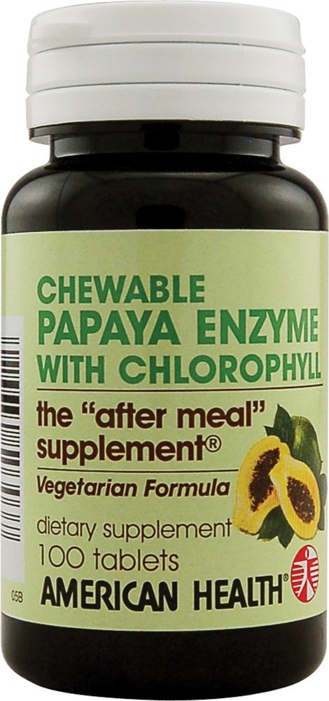 American Health Papaya Enzyme med klorofyll - 100 tuggbara tabletter - främjar näringsabsorption - Icke-GMO, Vegan, Gluten Free - 33 portioner
