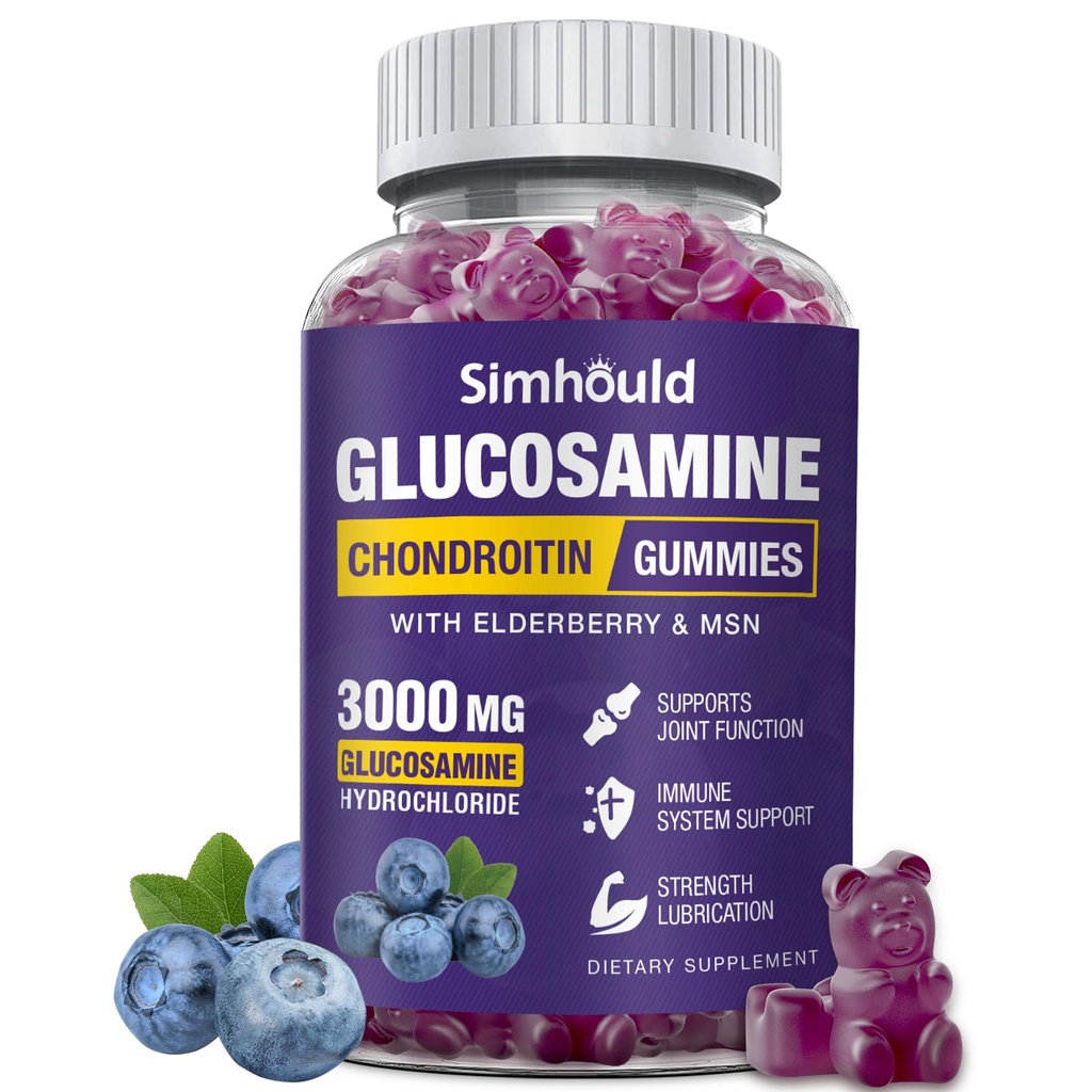 Glukosamin Chondroitin Gummies - 3000MG Extra Strength Joint Support Supplement med MSM & Elderberry, Flexibilitet, Antioxidant Immune Support Gummy för vuxna, Män & Kvinnor