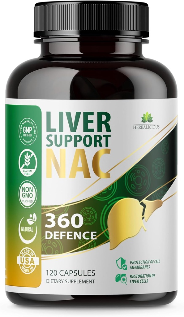 Liver Support NAC 360 Defence Capsules – Liver Detox with NAC, Milk Thistle, Dandelion Root, Turmeric, Choline, Zinc, and Chanca Piedra – Promotes Liver Health and Cellular Protection – 120 Capsules