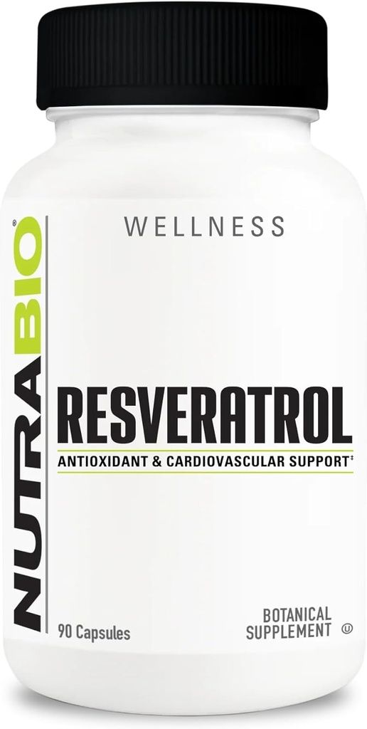 NutraBio Resveratrol Supplement, 500mg - naturlig antioxidant för att hjälpa till att bekämpa fria radikaler och stödja hälsosam åldrande, 90 kapslar