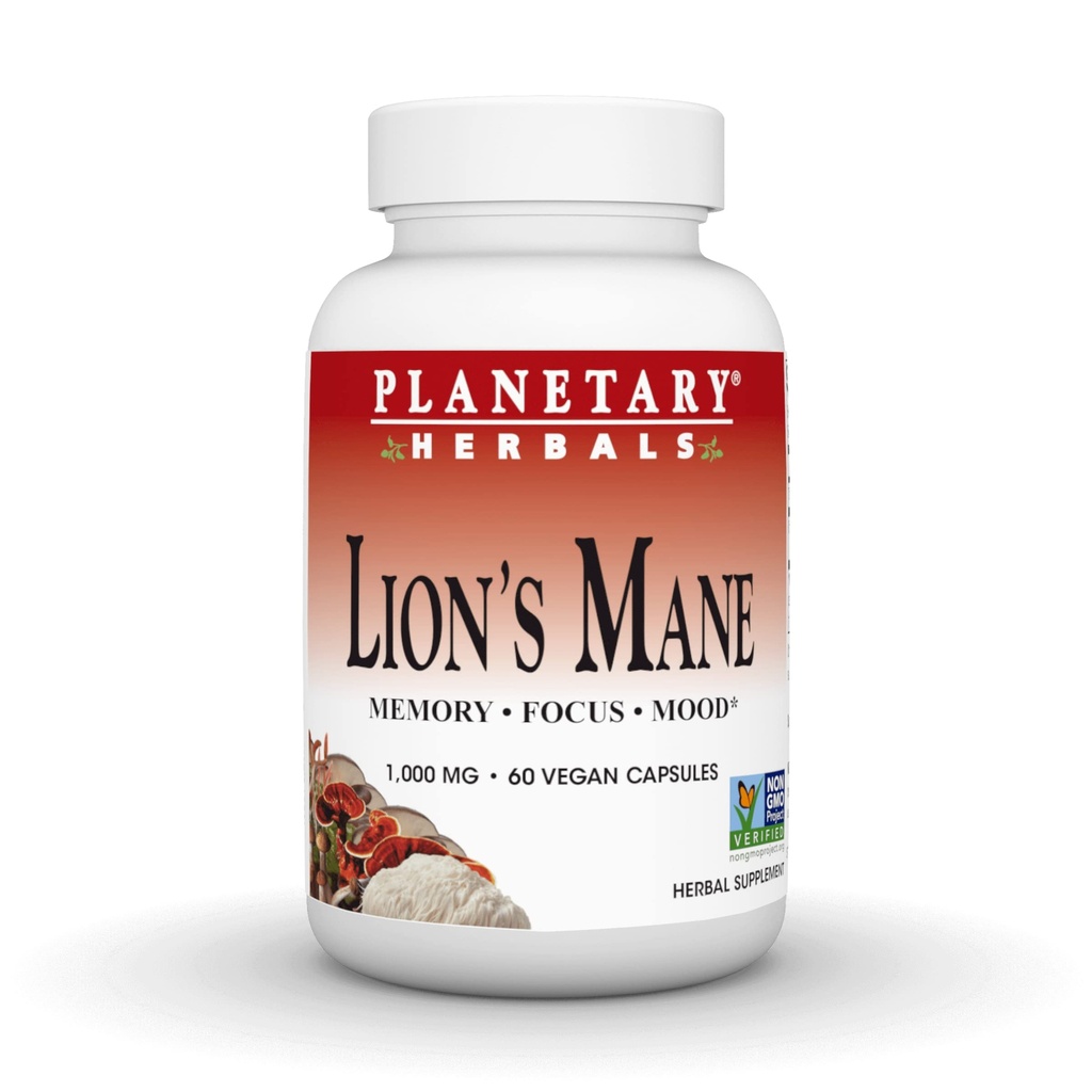 Planetariska växtbaserade Lion's Mane, för minne, fokus och humör *, 1000 mg - 60 Vegan kapslar