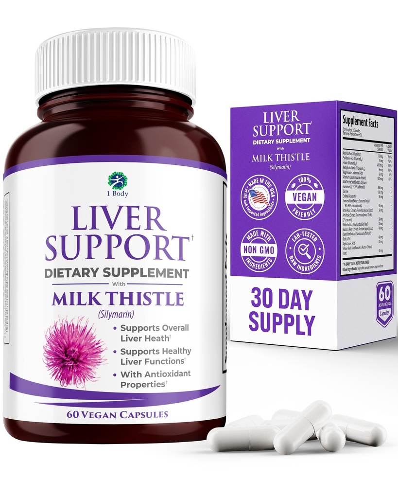 Liver Support - Detox & Cleanse Supplement (Vegetarian) - Advanced Natural Liver Health Formel som kombinerar mjölk Thistle, Selenium, Turmeric Curcumin, Vitamin B12, Vitamin C, Alpha Lipoic Acid, N Acetyl Cysteine, Magnesium, Taurin och mer - 30 Day Supply