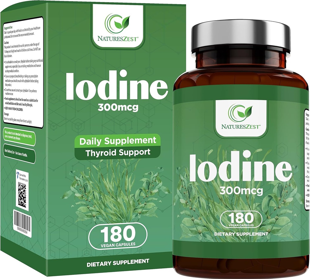 Iodine Supplement - 180 Caps, 180-Day-Supply - Thyroid Support Supplement - 300mcg Pure Iodine per Capsule - Thyroid Formel, för en normal sköldkörtelfunktion - Kaliumjodid - Vegan Iodine Supplement