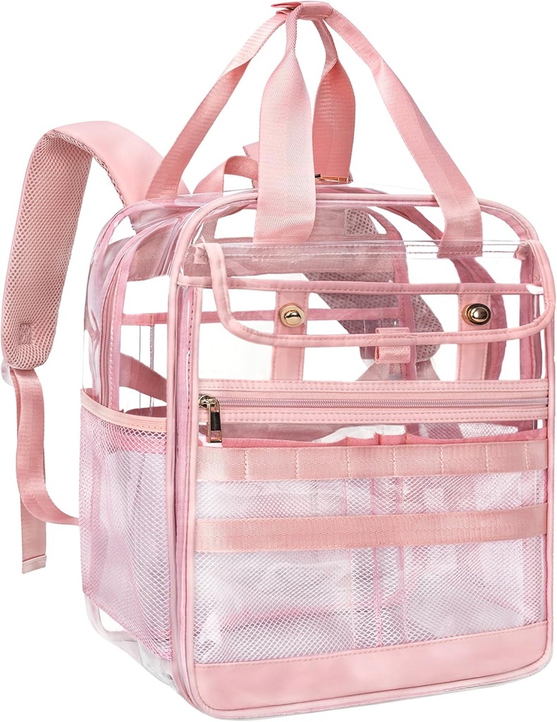 Clear Heavy Duty PVC Transparent Backpack, Stora praktiska flerfickor för arbete, resor (rosa)