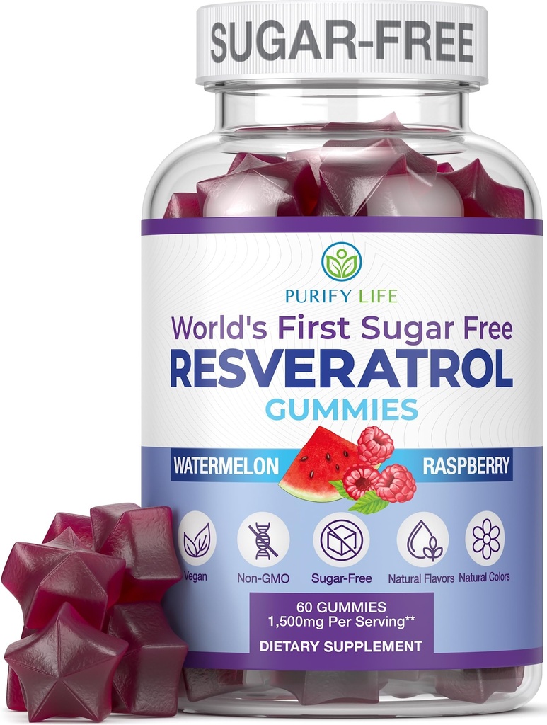 Sugar-Free Resveratrol Gummies - Potent Anti-Aging Antioxidant - Resveratrol Supplement för att stödja Digestive & Immune Health - Natural Herb for Cell Growth & Repair - Easy Chewable NMN Alternative