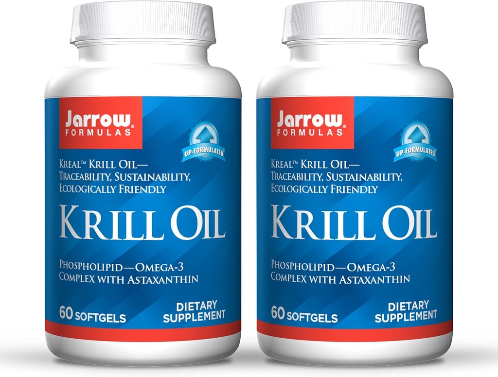 Jarrow Formulas Krill Oil - 60 Softgels - Fosfolipid Omega-3 Komplex med Astaxanthin - Kan stödja Lipid Management, Brain Function & Metabolism - 30 portioner