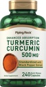 Piping Rock Turmeric Curcumin Supplement 500 mg | 240 kapslar | med Black Pepper | Standardized Complex Extract | Non-GMO, Gluten Free