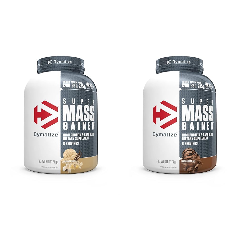 Dymatisera Super Mass Gainer Protein Powder 52g Protein 1280 Kalorier 6 Pound Gourmet Vanilla & Rich Chocolate (Pack of 2)