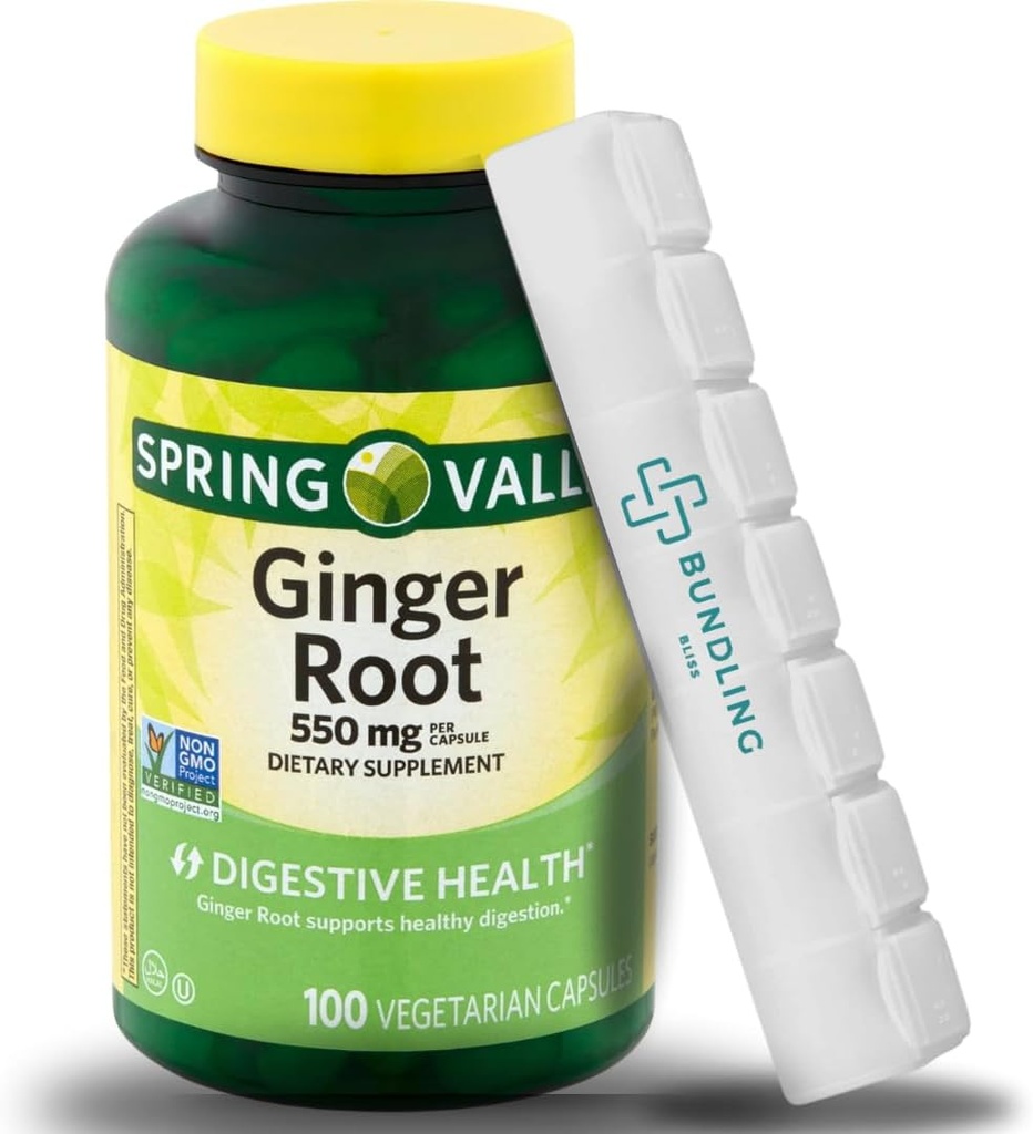 Ginger Root 550 mg, vegetariska kapslar - Dietary Supplement -100 Count - (inkluderar bonusarrangör) - 1 Pack