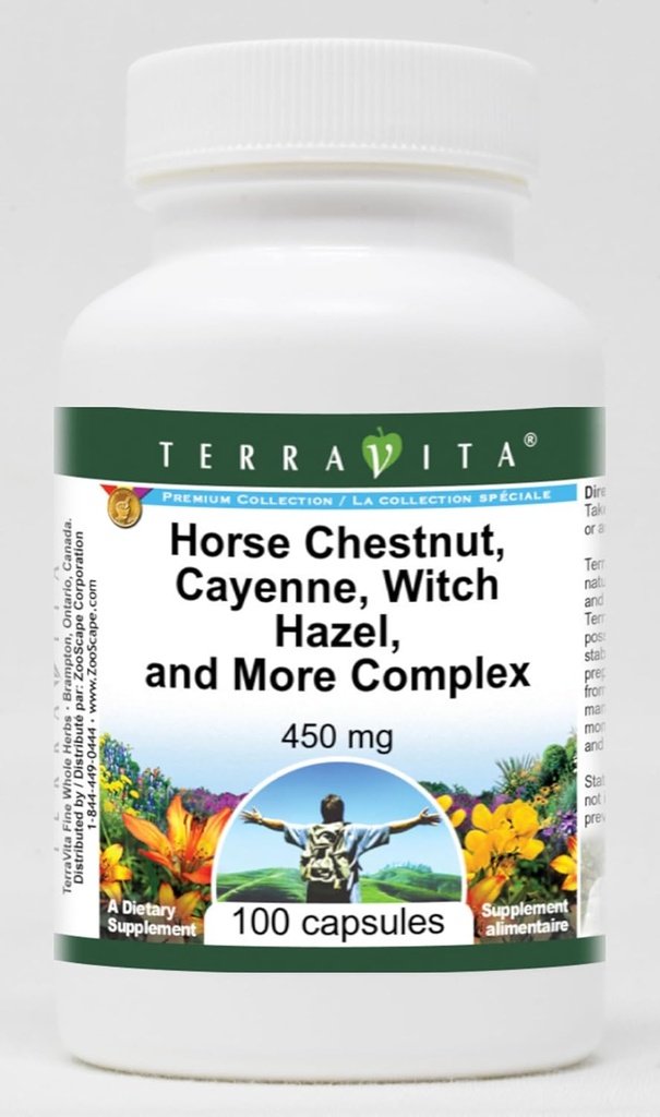Terravita Horse Chestnut, Cayenne, Witch Hazel och More Complex - 450 mg (100 kapslar, ZIN: 517073)