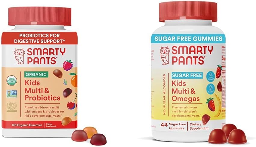 SmartyPants Kids Multivitamin Gummies Bundle: Organisk Probiotika, Omega 3, Vitamins D3, C, B12, B6, A, K & Zink Immune Support, Sugar Free Strawberry Banana, 164 Count