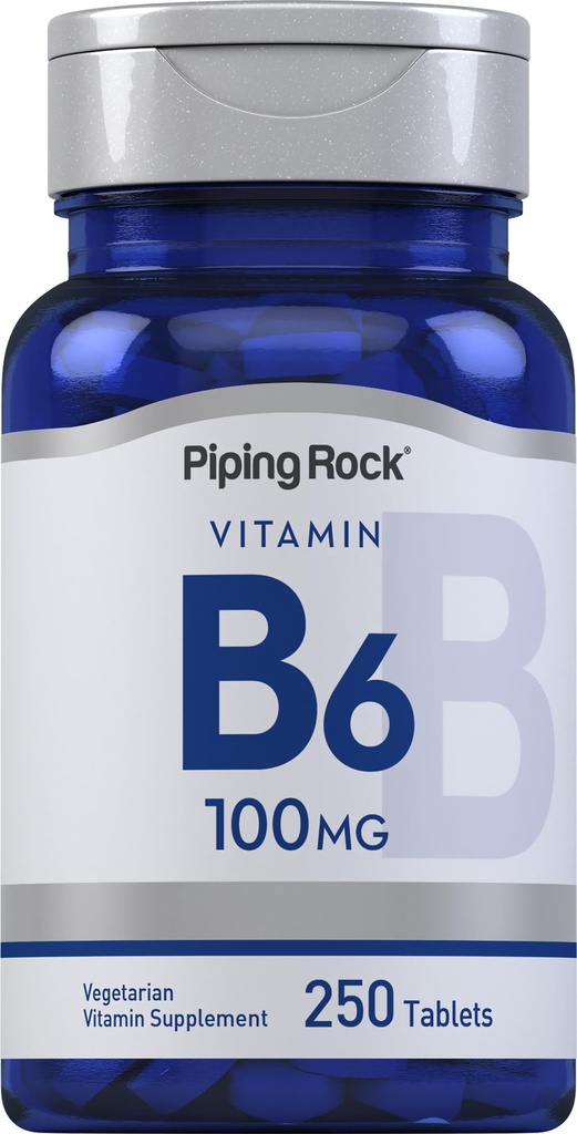 Piping Rock Vitamin B-6 100mg Supplement | 250 tabletter | som Pyridoxine Hydrochloride | Non-GMO & Vegeterian Formel