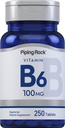 Piping Rock Vitamin B-6 100mg Supplement | 250 tabletter | som Pyridoxine Hydrochloride | Non-GMO & Vegeterian Formel