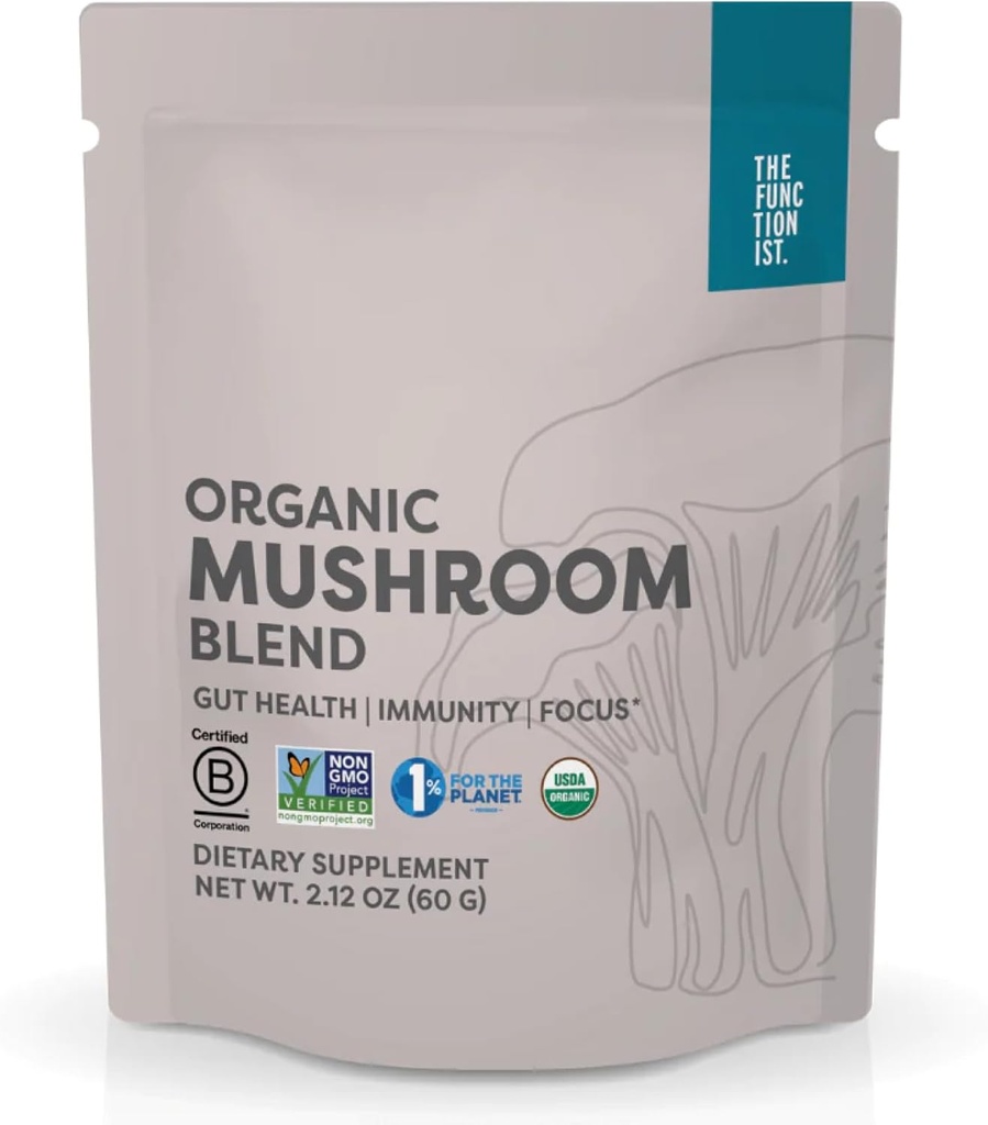 Funktionisten Organic Mushroom Blend | Organic Mushroom Supplement Powder | 10 Mushroom Mix | Kraftfull Gut, Energy Mushroom Complex | Premium Mushroom Drink Powder - Vegan, Kosher, 2.12 Oz
