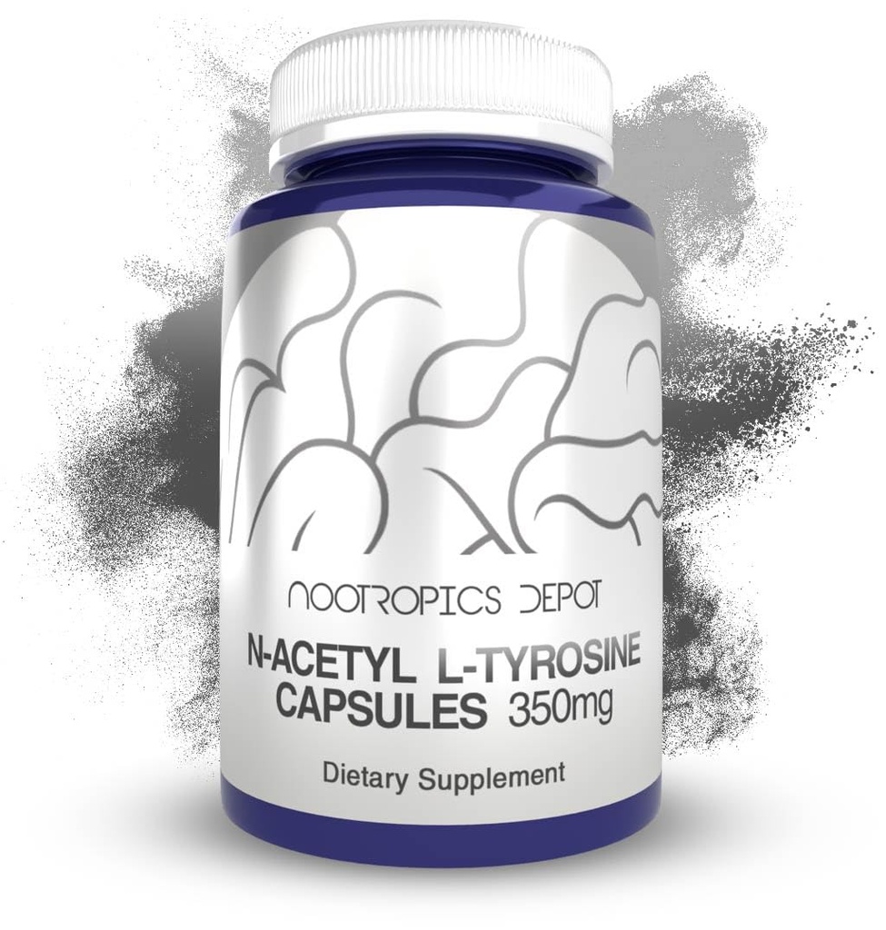 Nootropics Depot N-Acetyl L-Tyrosine Capsules | 350mg | 120 greve | NALT | Amino Acid Supplement | Naturtillskott | Stöder minne, Lärande, Fokus, Hälsosamma Stressnivåer