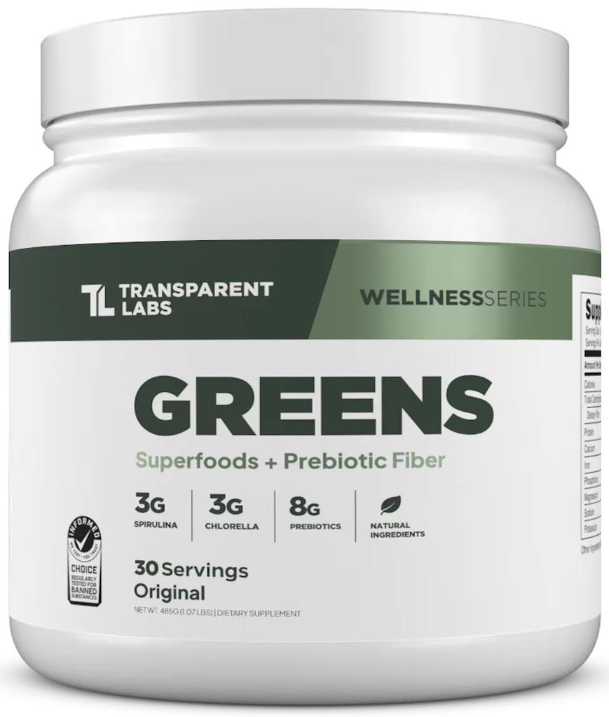 Transparent Labs Prebiotic Greens - Superfood Powder & Antioxidanter Tillägg med organisk Spirulina, Chloerra, Acacia, & Green Banana Powder - 30 portioner, Unflavored