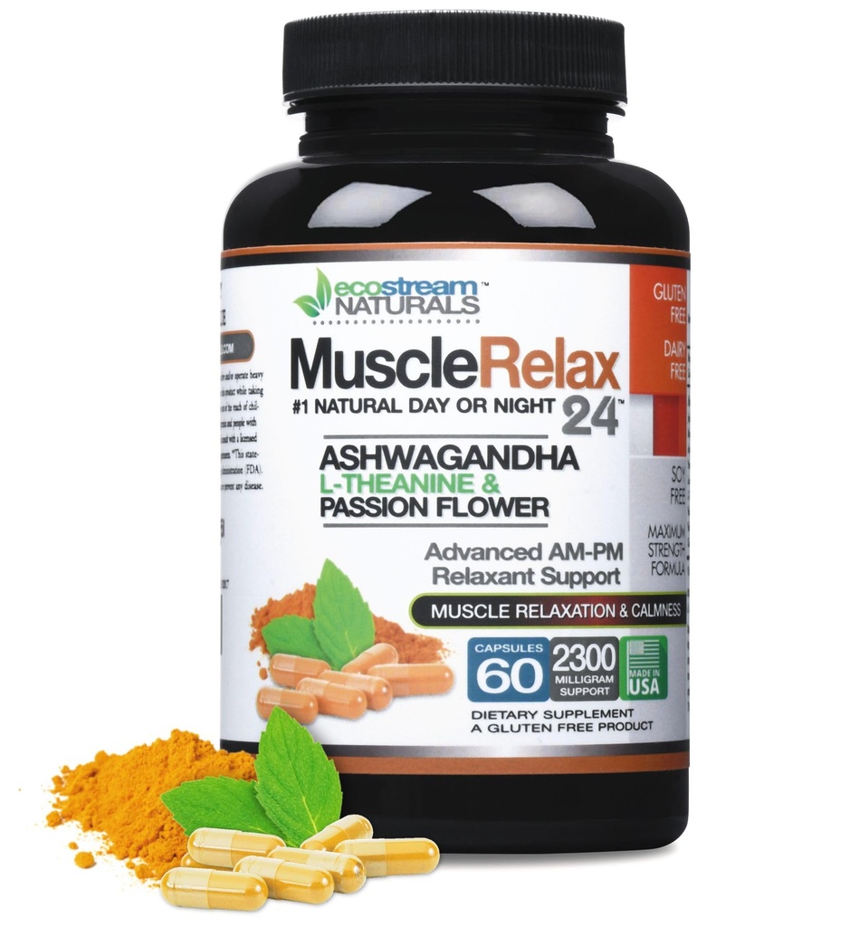 Relaxant - Muskelavslappning 24/7 - Stor 2,300 Milligram dag / nattbruk kapslar Maximal styrka stöd - med Valerian, Passion Flower, Magnesium