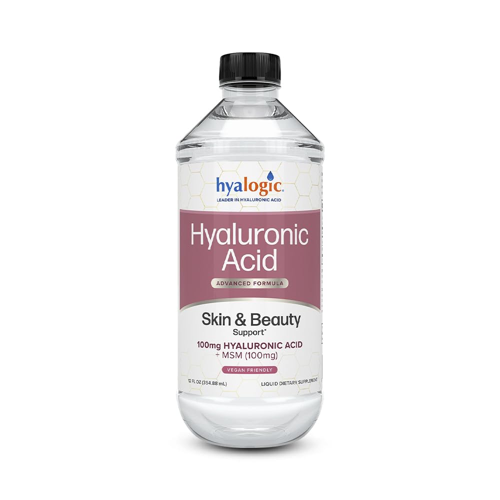 Hyalogic Liquid Hyaluronic Acid Supplement - Ingestible Skin Support med 100mg HA och 100mg MSM - Naturlig Hydration för ansiktet, ögonen och läpparna - Hög molekylvikt Formel - 12 oz