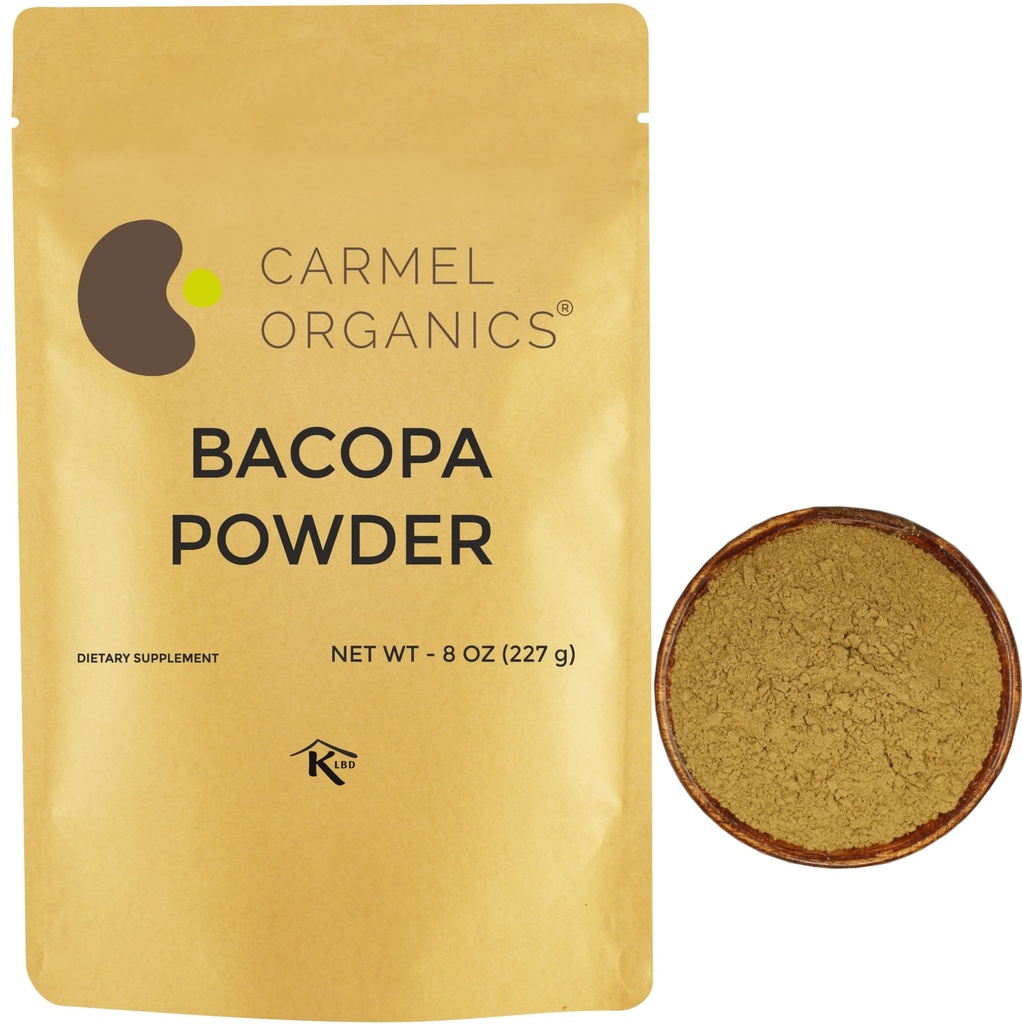 CARMEL ORGANICS Bacopa Monnieri/Brahmi Powder | 8 Ounce eller 0,5 Lb/227 Grams (Pack of 1) | Naturlig och Pure Bacopa Powder Non-GMO | No Added Preservative