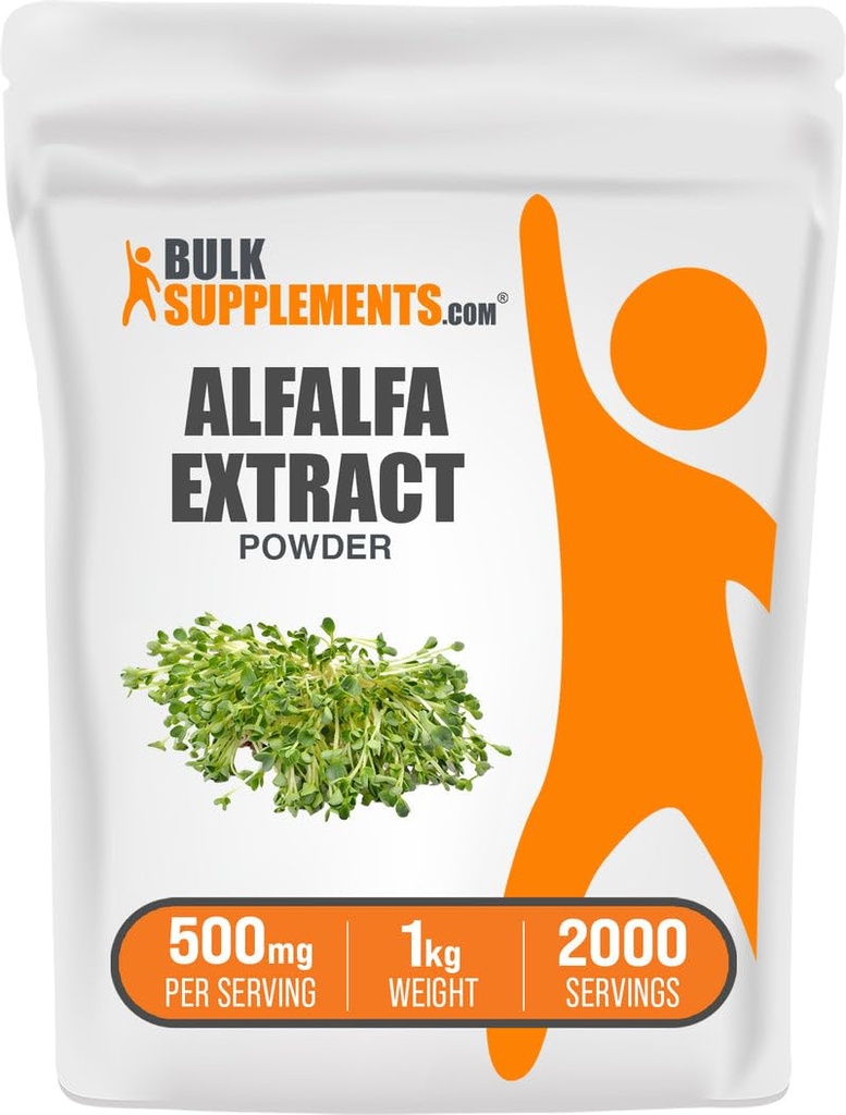 BulkSupplements.com Alfalfa Extract Powder - Alfalfa Supplement, Green Superfood Powder - Vegan & Gluten Free, Green Supplements - 500mg per servering, 1kg (2,2 lbs) (Pack of 1)