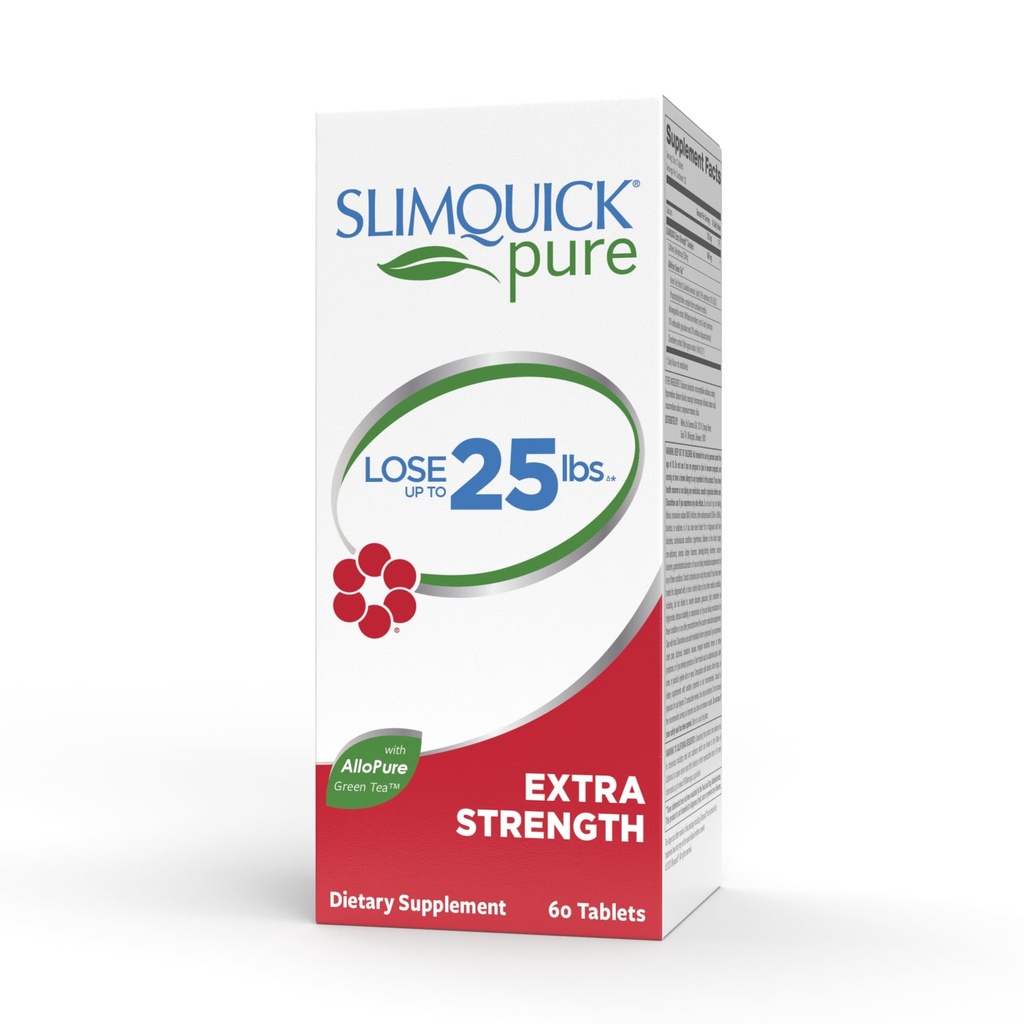 Slimquick Pure 3x Extra Strength Pill för kvinnor, hjälper till att uppnå viktmål, hjälper metabolism, förlorar överskottsvatten, håller sig full för längre med grönt teextrakt, kasteg, koffein, MCT Oil - 60 greve