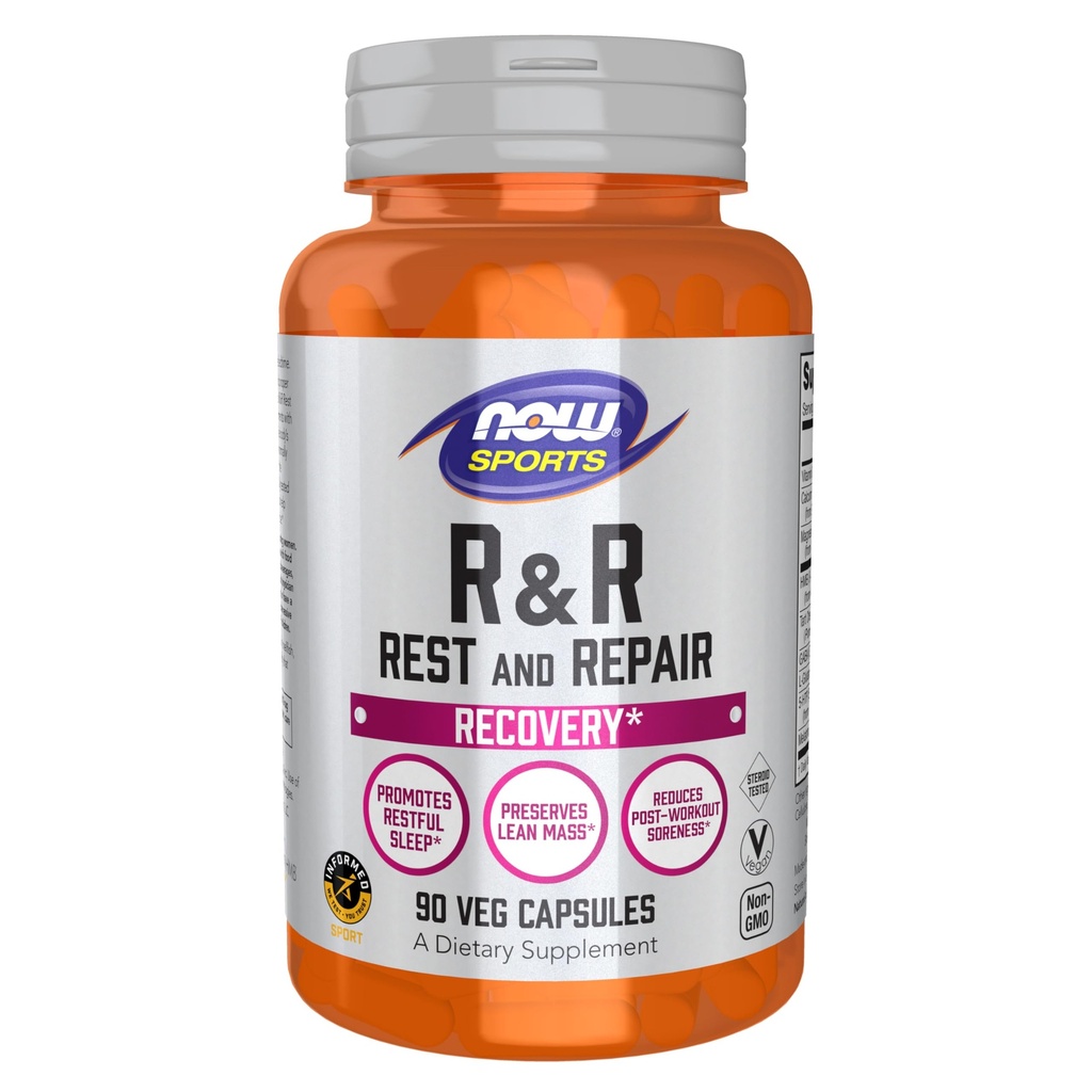 NOW Foods Sports Nutrition, R&R Rest och Repair, Recovery*, Främjar Restful Sleep *, bevarar Lean Mass, minskar Post-Workout Soreness *, Vegan, NGMO, 90 Veg Capsules