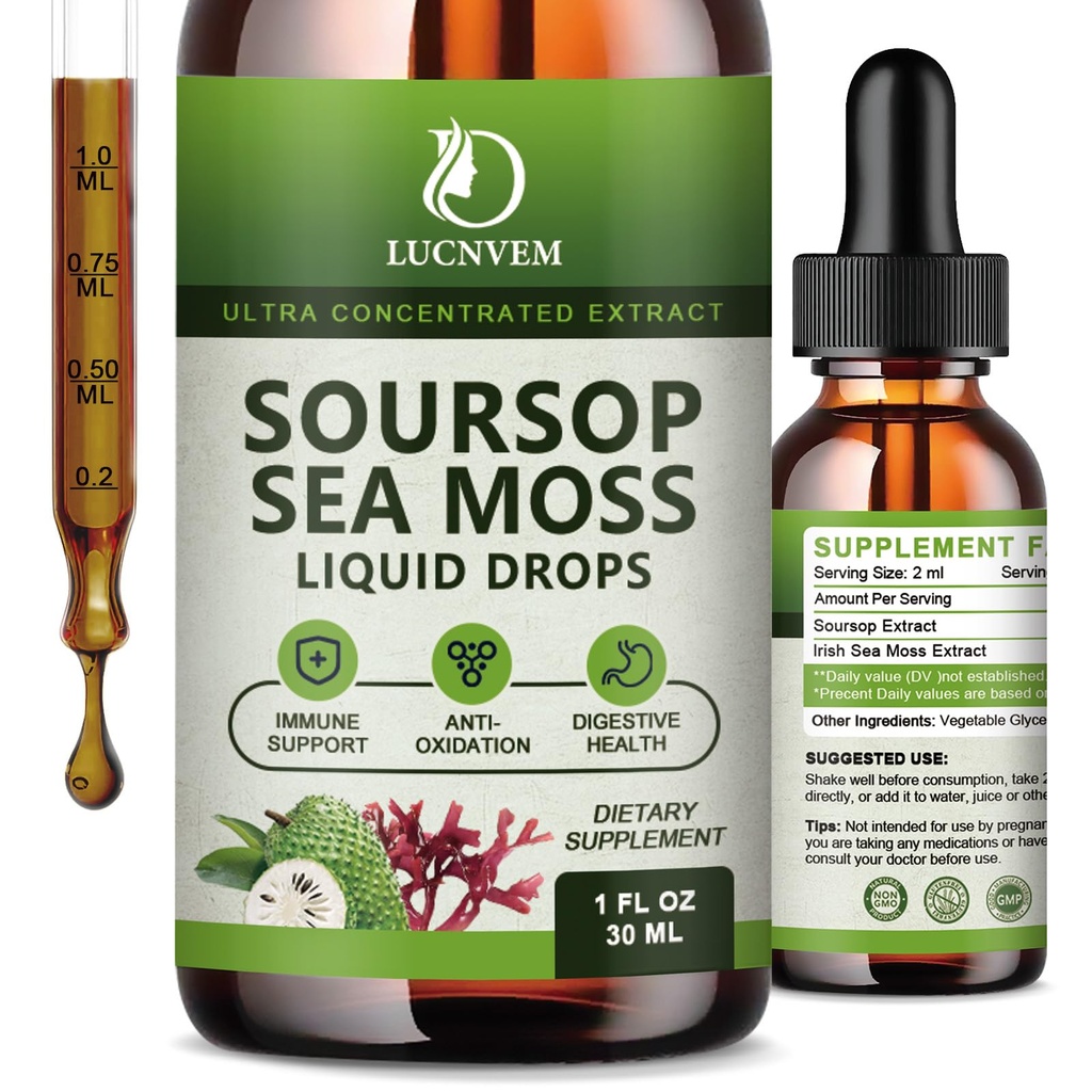 (2 Pack) Organisk Soursop Graviola med Sea Moss Liquid Drops, Soursop Bitters Liquid Rich i Multivitamin för naturlig antioxidant, Immune Boost, Cell Support & Regeneration, Pineapple Flavor