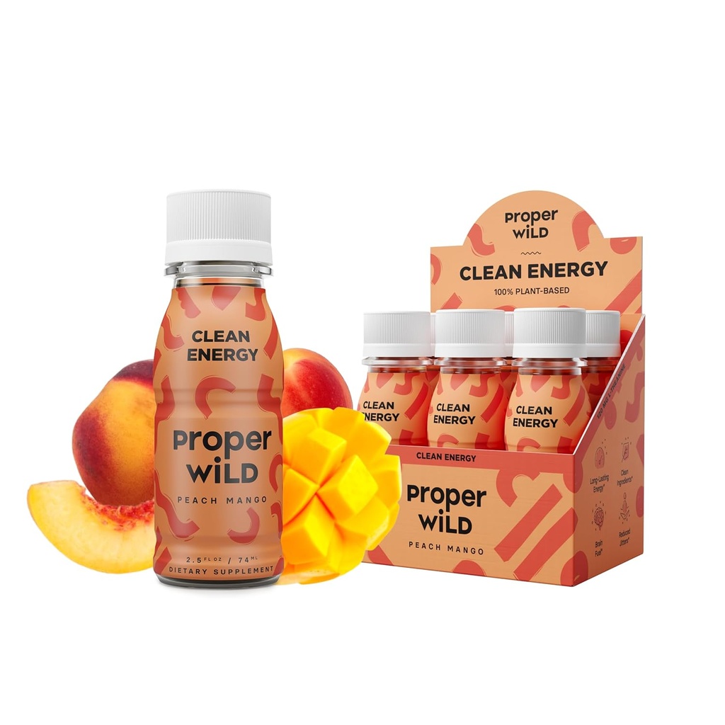 Korrekt Wild Vegan Energy Shots, med L-Theanine och Organic Caffeine, Clean Plant Based Energy Drink, Gluten-Free, GMO-Free, Dairy-Free, Stevia-Free, Soy-Free, Peach Mango, 2.5 Fl Oz, 6 Pack