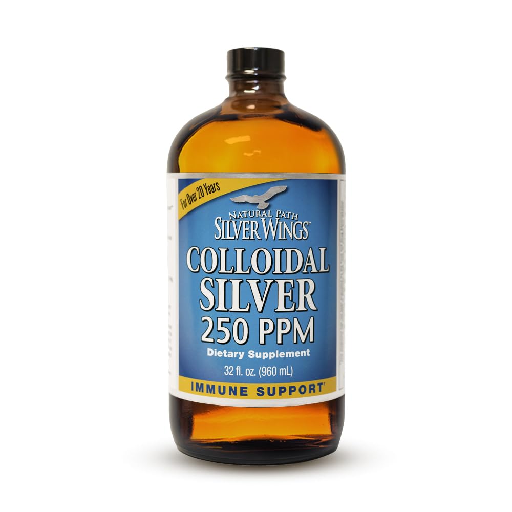 Natural Path Silver Wings Colloidal Silver Liquid - Förbättrad Immun Support Supplement - 250ppm (1250mcg) - 32oz