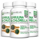 Allied Life Spirulina och Chlorella | Organic Chlorophyll Vegan Protein Powder Green Superfood Capsules | Natural Immune Support (3 flaskpaket)