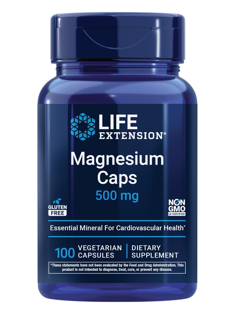 Life Extension Magnesium Caps, 500 mg, Magnesium Oxide, Citrate och Succinate, Heart Health, Healthy Bones, Metabolism Support, 100 Vegetariska kapslar