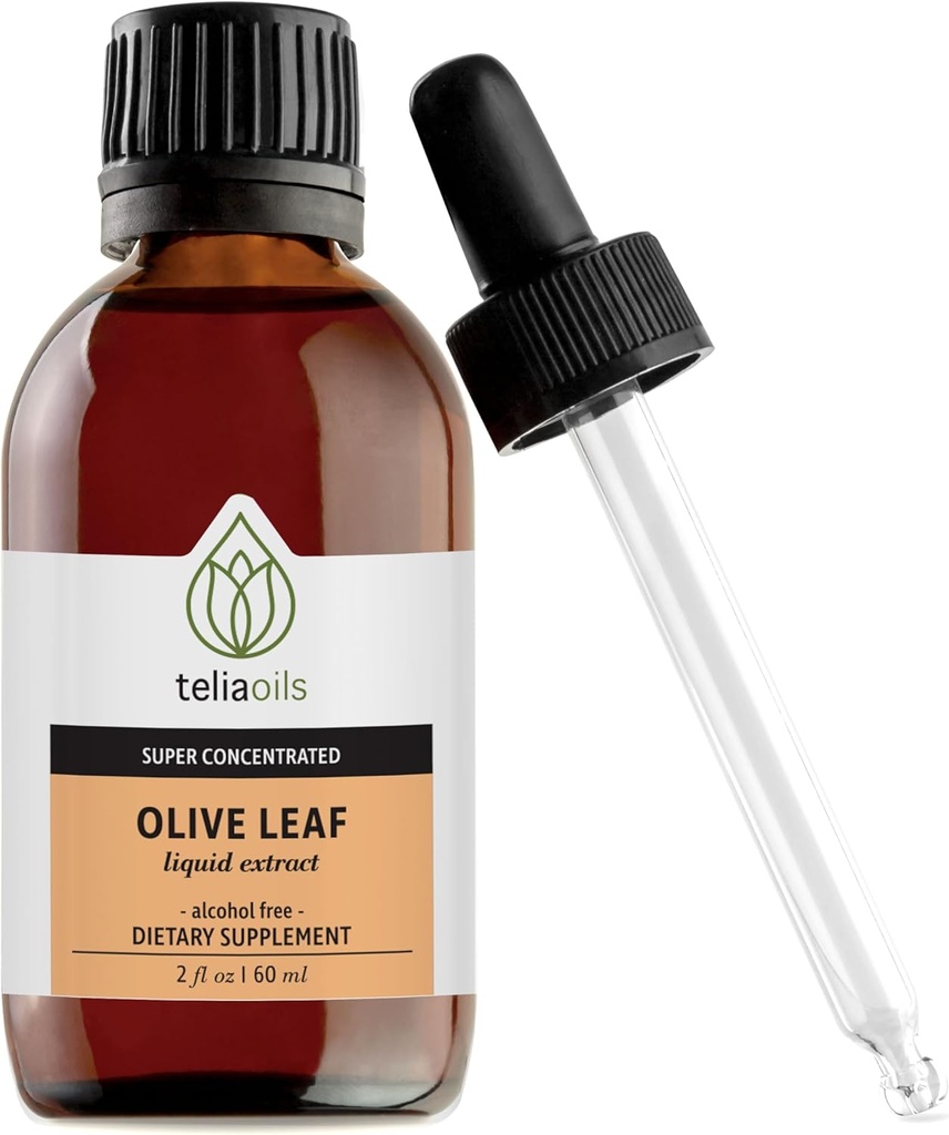 Teliaoils Premium Greek Olive Leaf Glycerin Extract, Rich in Antioxidant Oleuropein, Pure and Potent, Non-GMO, Vegan, Gluten-Free, Easy-to-Use, Alkohol-Free 2 fl oz. (60ml)