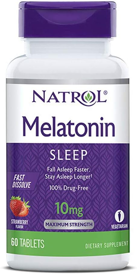 Natrol Melatonin Sleep Maximum Strength snabbt löser jordgubbsmak 10 mg 60 tabletter (Pack av 2)