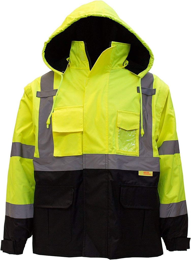 Troy Safety Men's Ansi Class 3 High Visibility Safety Bomber Jacket med Zipper, PVC Pocket, Black Bottom, Qty 1 (Medium, Lime Green)