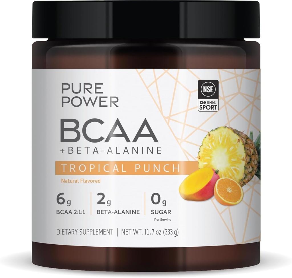 Pure Power BCAA + Beta-Alanine, Tropical Punch Flavor, 11,7 oz (333 g), 30 portioner, 6g BCAA, 2g Beta-Alanine, 0g Sugar, Non-GMO, Dr Mercola