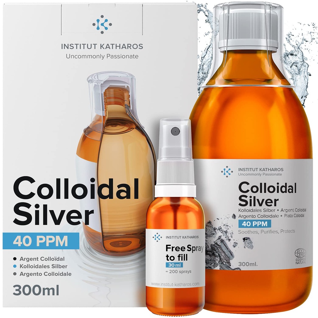 Colloidal Silver Liquid 10 fl oz & Spray för att fylla ● Bioaktivt Hydrosol Silver Vatten ● Naturligt immunstöd Nano Sol Supplement Solution ● Ionic Minerals 40 PPM ● Organic Structured Plata Coloidal