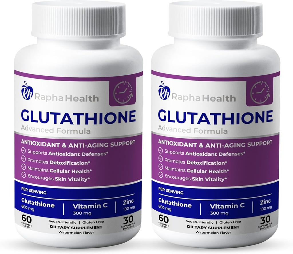 Twin Pack Glutathione Förbättrad med vitamin C & Zink | Avancerad Antioxidant & Immune Support | Detox & Skin Health Formel | 120 tabletter - Två (2) Månadsförsörjning