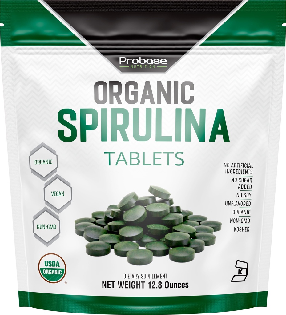 Probase Nutrition Organic Spirulina Supplement, 3000MG Per Serving, 720 Tablets (4 Month Supply), No Filler & Non-GMO, Rich in Vegan Protein, Vitamins & Prebiotika, Premium Spirulina Pills