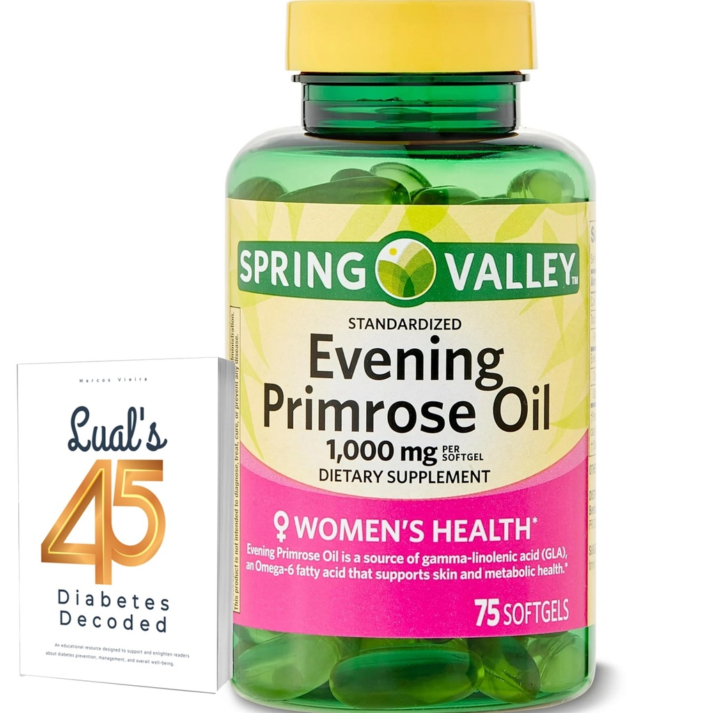 Spring Valley Evening Primrose Oil Women's Health Dietary Supplement Softgels, 1000 mg, 75 greve, Softgels, Evening Primrose Oil Capsules 1000mg Bundle med LualLs 45 Diabetes Avkodade