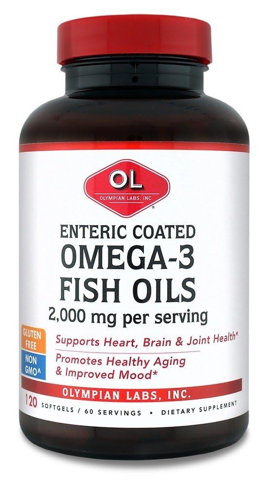 Olympian Labs Enteric Coated Omega 3 Fish Oils, 2000 mg per portion/60 portioner, 120 Softgels