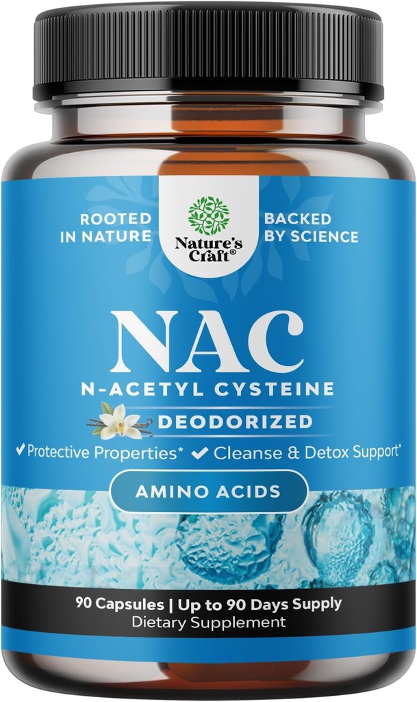 NAC Supplement N-Acetyl Cysteine med Vanilla - Detox N-Acetylcystein Supplement för Lung Health & Respiratory Function, Liver & Kidneys Detox & Cleanse - Amino NAC Capsules för vuxna - 90 Ct