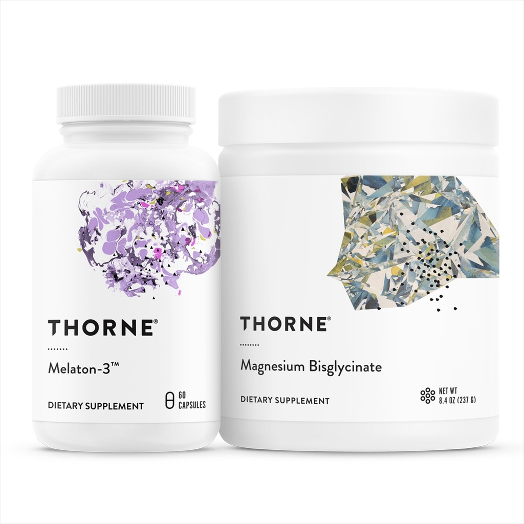 THORNE - Sleep Support Duo - Magnesium Bisglycinate Powder + Melaton-3 för Restful Sleep - 60 portioner