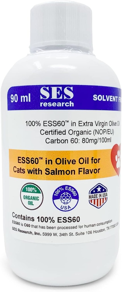 SES Research C60 för husdjur i organisk extra jungfruolja med lax smak - Pets Food Supplement - Antioxidant Supplement - lösningsmedel gratis - immunitetsbooster - ökar energi och humör - Fokus - 90ML