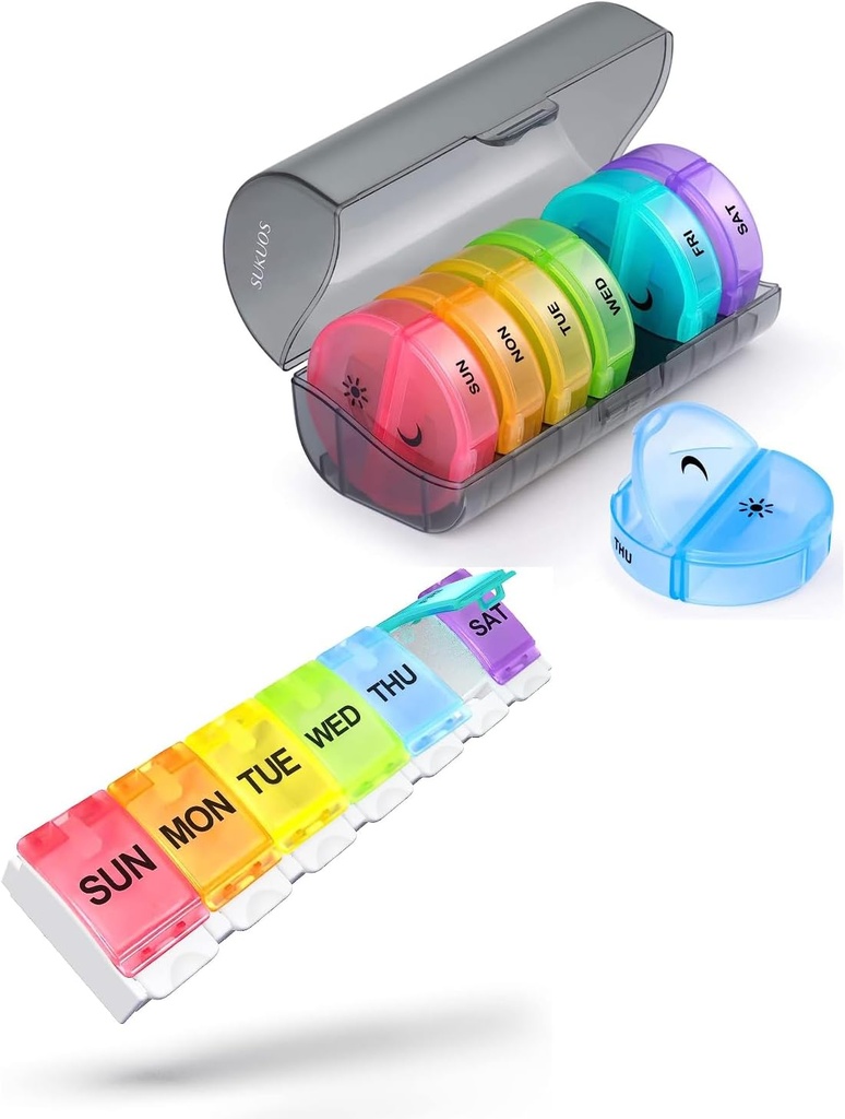 2 Pack Weekly Pill Organizer, Sukuos Daily Pill Box 7 Day Pill Cases för vitaminer, fiskoljor eller tillskott, BPA Free