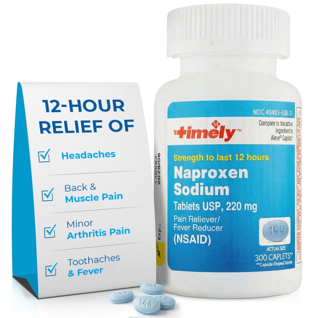 TIME-CAP LABS, INC. Tidiga Naproxen Sodium 220mg - NSAID Pain Reliever for Headache, Tooth Ache, Minor Arthritis Pain Relief, Backache, Fever - Varar 12 timmar - 300 greve