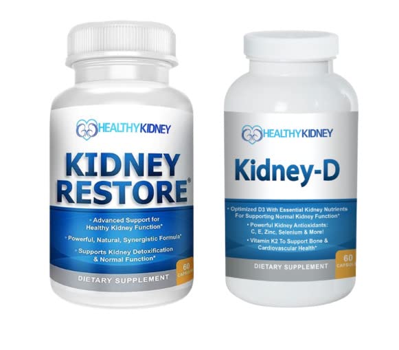 Kidney Restore & Kidney-D 2-Pack kapslar för njurstöd med optimerade vitamin D-antioxidanter, njurprobiotika, natriumbikarbonat för njurrengöring